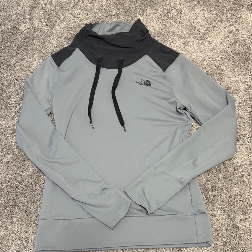 The North Face Light Gray Pullover with Black Cowl Neck